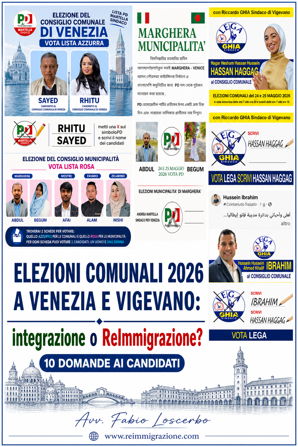 ELEZIONI COMUNALI 2026 A VENEZIA E VIGEVANO: integrazione o ReImmigrazione? 10 domande ai candidati