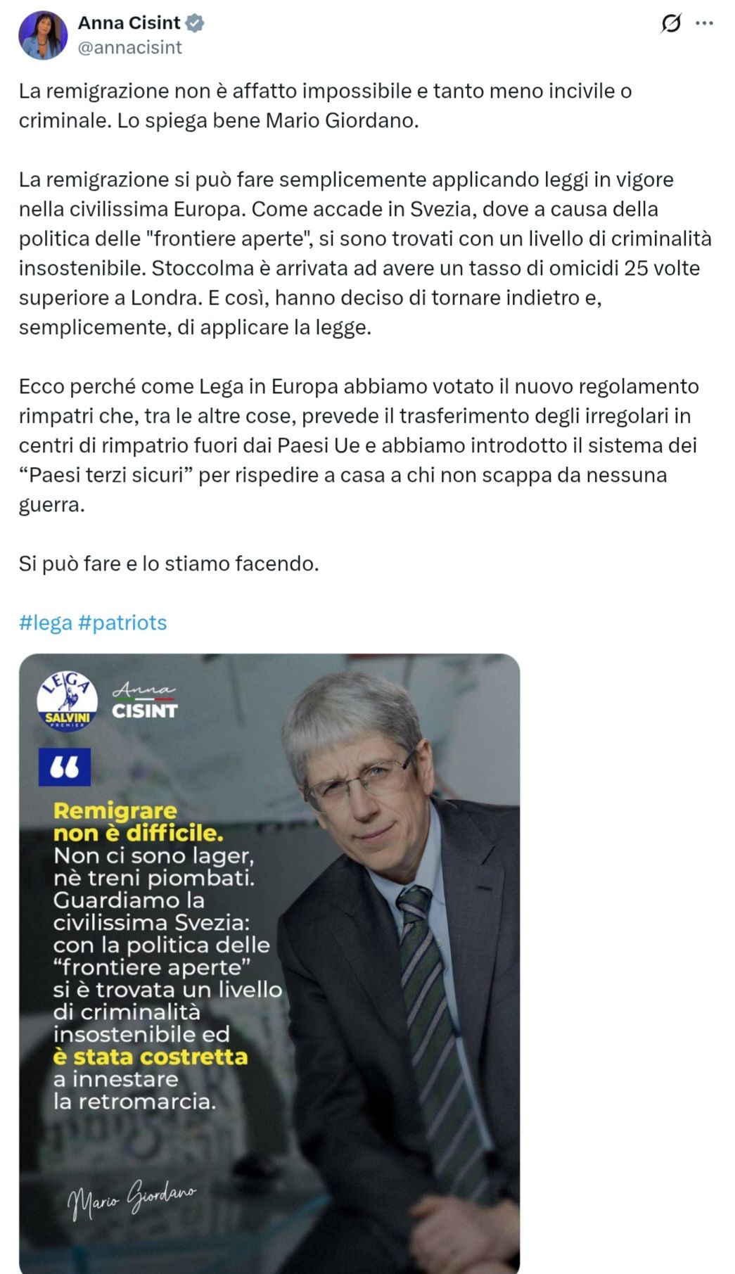 Anna Cisint rilancia la remigrazione. Il paradigma "Integrazione o ReImmigrazione" parte da un'altra domanda.